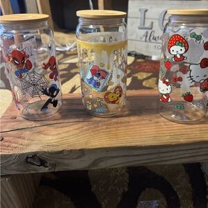 Cute Character Glass Jars with Bamboo Lids - Red, Yellow, White